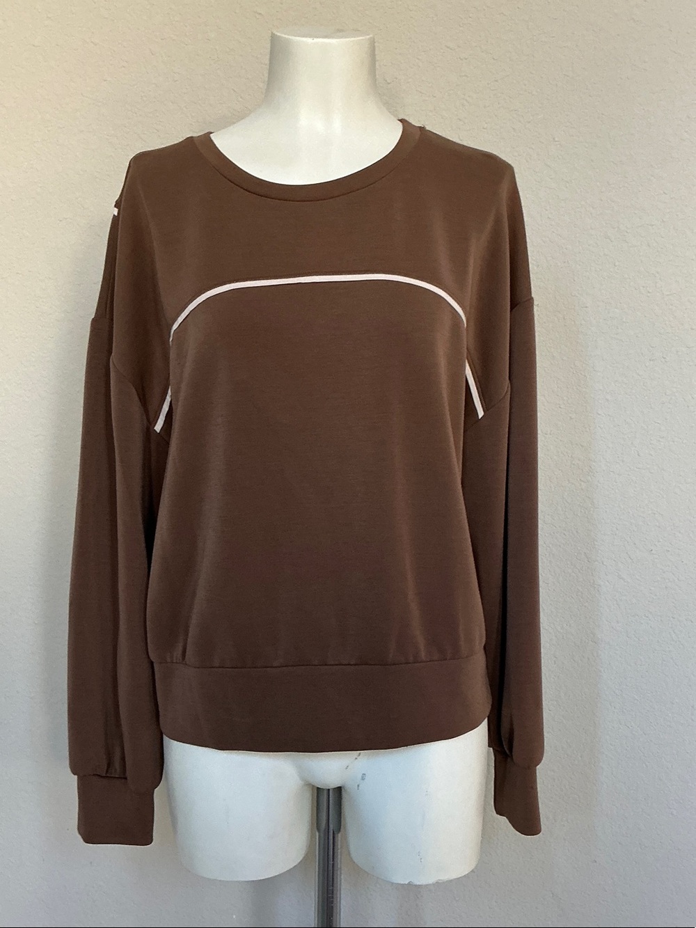 Sincerely Jules Brown Crewneck Sweatshirt with Pink Piping
